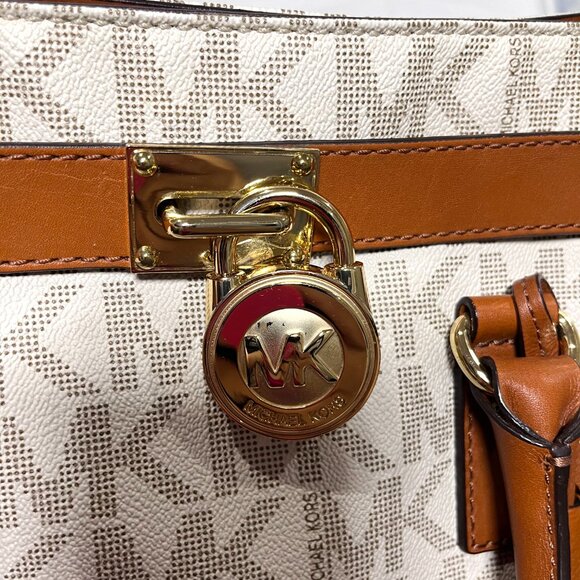 MICHAEL KORS Hamilton Large Saffiano Leather Logo Satchel - White Coated Canvas - Picture 7 of 15